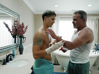 Helpful Stepdad Assists Injured Stepson in Showering & Getting off - Disruptive