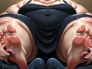 Obese SSBBW Foot Domination - Male Slaves Cleaning Her Big Soft Feet