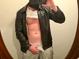 Home Unpack in Black Leather Jacket from PhantomGentX! Dominant Master Flexes Muscles &amp_ Cums Big Cock