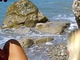 Blonde slutty MILF Mallory fucked in the ass by strangers on the beach
