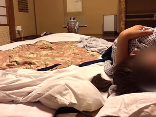 Japanese girl in kimono gets her feet licked while age gap lover bonks her in the hotel toilet