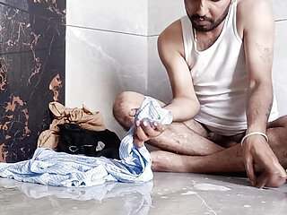 Desi young boy enjoy washing underwear