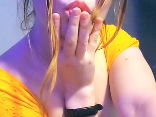 Cute amateur webcam girl masturbating close up to the camera