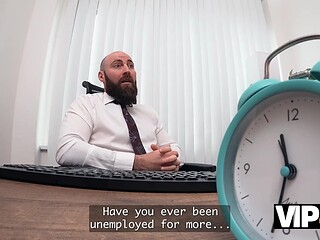 VIP4K. A Porn Model with Huge Tits gets fucked in the Office after a Loan officer appreciated her talents