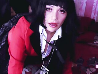 Schoolgirl with big boobs gets a messy POV blowjob