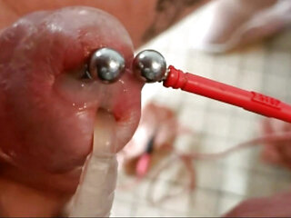 e-stim in piercing PA+ and anal cum ejac with catheter inside cock