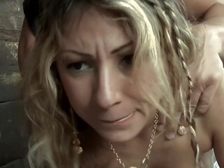 This Busty Woman in the Barn Drinks Cum and Gets Her Hairy Pussy Pounded.