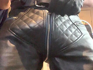 Big hard cock stroking in my leathers