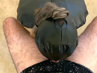 Kinky Violet bound and gagged, gives a deepthroat blowjob