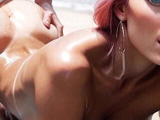Hot Slave Hard Sex in Beach, Curvy Woman with Big Tits Sucking Big Dick, Slave Woman,ai Generation