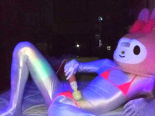 Sexy Halloween costume and crazy masturbation in darkened room