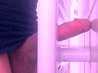 Fucking and Cumming on Towel Dryer with 8" Tranny Cock