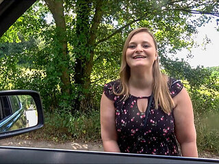 German Blonde Teen Lina Mila Gets Creampie in Car After Sloppy POV Blowjob