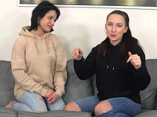 Bella & Vanessa Play Strip Poker - Hot Lesbian Teens Lose Bet & Get Naked