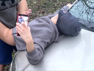 School driving student in public