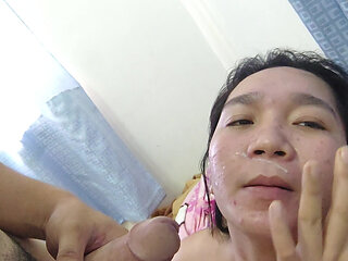 FACIAL CUM SPREAD AFTER HARDCORE FUCKING ASIAN MILF