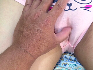 Perverted stepfather gently rubs his beautiful stepdaughter'_s pussy and then fucks her until he cums