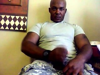 Black Military Man Jerks Off and Cums Solo