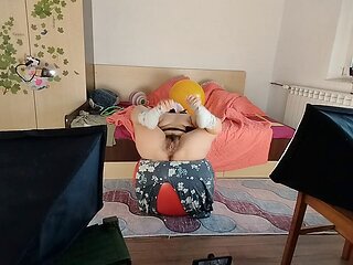 First-time MILF Mirsur does naked yoga showcasing her thick ass and big tits, enjoying an amateur massage with a vibrator