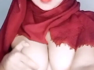 Long Time No See with My Girlfriend Hijab Big Natural Breasts Horny Plug Pussy
