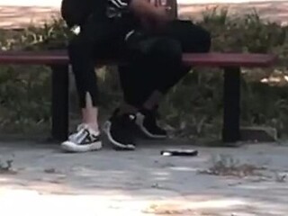 Chinese college student gets fucked on public bench