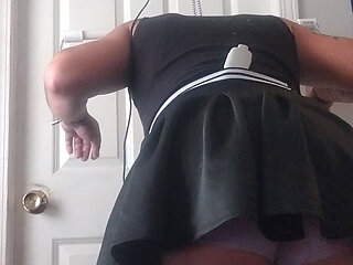 Sissy slave in self bondage with shock collar