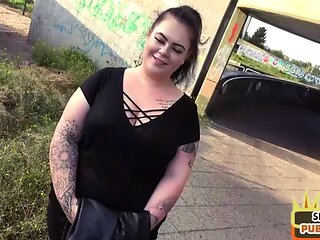 Pulled busty babe doggystyled outdoor