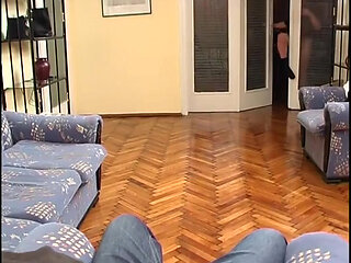 Teen Plays with Food While Guy Watches