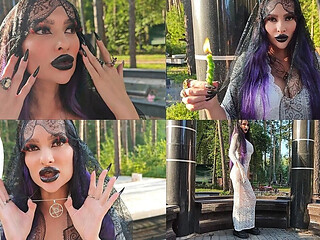 Gothic Witch Wanders the Cemetery, Performs Black Magic Rituals, and Makes You to Worship Her and Satan.