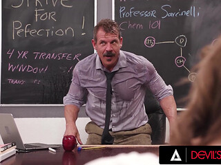 DEVILS FILM - Rose Carter Squirts Pussy Juice On Teacher's Face Then Fucks Him Hardcore In Class