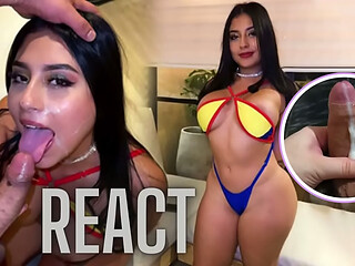 React: Colombian celebrating World Cup: lots of cum on her face and intense sex.