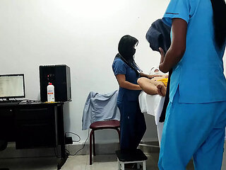 IT HAPPENED AT THE CLINIC!! A FEMALE DOCTOR AND NURSE SEDUCE A PATIENT. THEY FUCK HIM ON THE STRETCHER