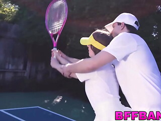Brunette tennis babes fed jizz POV after hardcore foursome