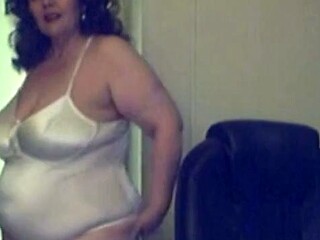 Big-Titted BBW Granny on Webcam in Satin Body Suit