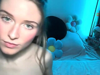 Shy blonde's first live stream - tiny tit tease