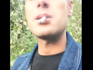 Smoking Cigarette, Moaning, Cumshot Outdoors