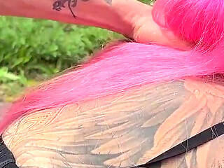 Two Horny Leather Tattoo Sluts Fuck Truck Driver at the Rest Area!