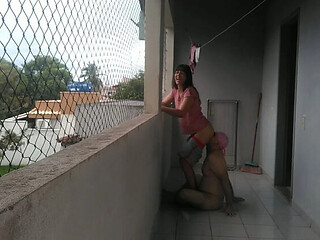 Hot Brazilian Wife Teases Hubby on Balcony - Femdom SPH & Spanking