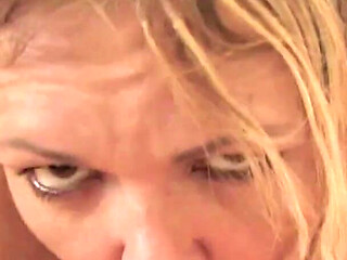 Sweet blonde milf Kelly Leigh POV deepthroat blowjob on kitchen