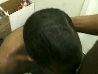 Muscular Black Men Oral Session in Cluttered Room