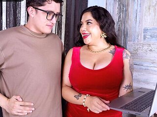 Gorgeous BBW with red lips Andrea Busty screwed by large dick