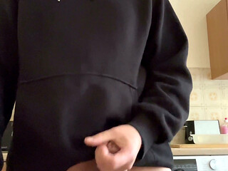 Naked and Handjob in the Kitchen with Full Cum Load