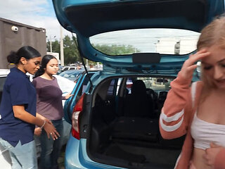 Blond-haired beauty seeking public sex in the backseat