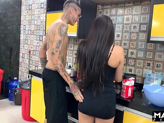 Tattooed Pink Hair Amateur Sucks Cock and Squirts
