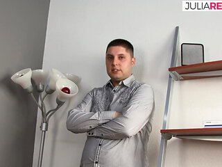 Blonde babe sucks a BBC, then rides it before getting fucked while bended to a cumshot