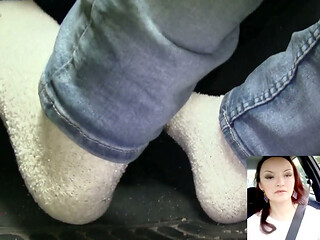 Pedal Pumping and Driving Just in White Terry Socks