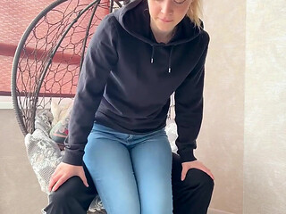 Tight Jeans Dry Hump: Horny Stepsis Orgasms on My Lap