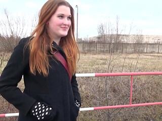 Redheaded Ruby delivers a sloppy BJ while getting pounded from behind in the backseat