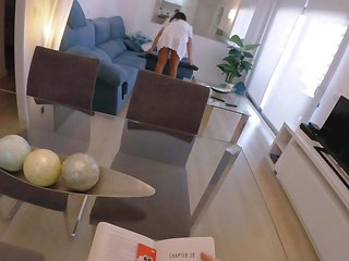 Stepmom Gets Fucked and Gets Cum in Her Ass From Stepson When She Gets Stuck on the Couch