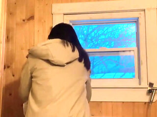 Hana Sit on Toilet Clean Her Hairy Pussy